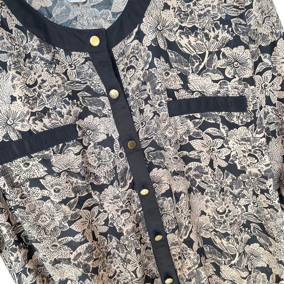 Andrea Gayle VTG Women's Button Up Cardigan Blouse Long Sleeve Cream Black Sz 10 - Picture 3 of 8